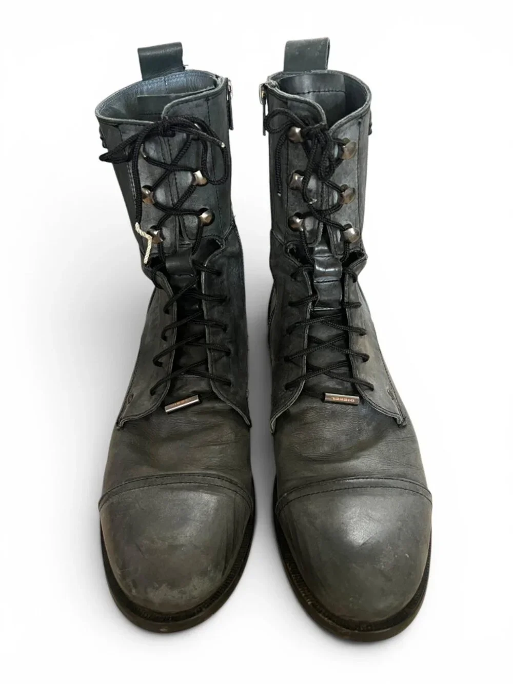 Diesel Black Leather Lace-Up Combat Boots With Side Zipper Men's Size 43